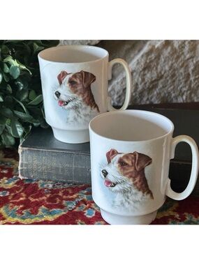 2 Vintage Jack Russel Terrier Coffee Tea Mug‎ Royal Windsor Fine Bone China EC